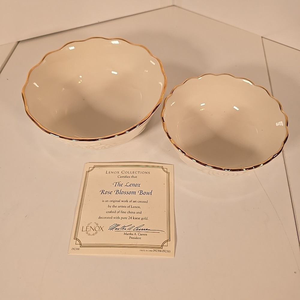 2 LENOX ROSE MANOR Scalloped Trinket Candy Dish/Small Serving Bowl 24k Gold Trim